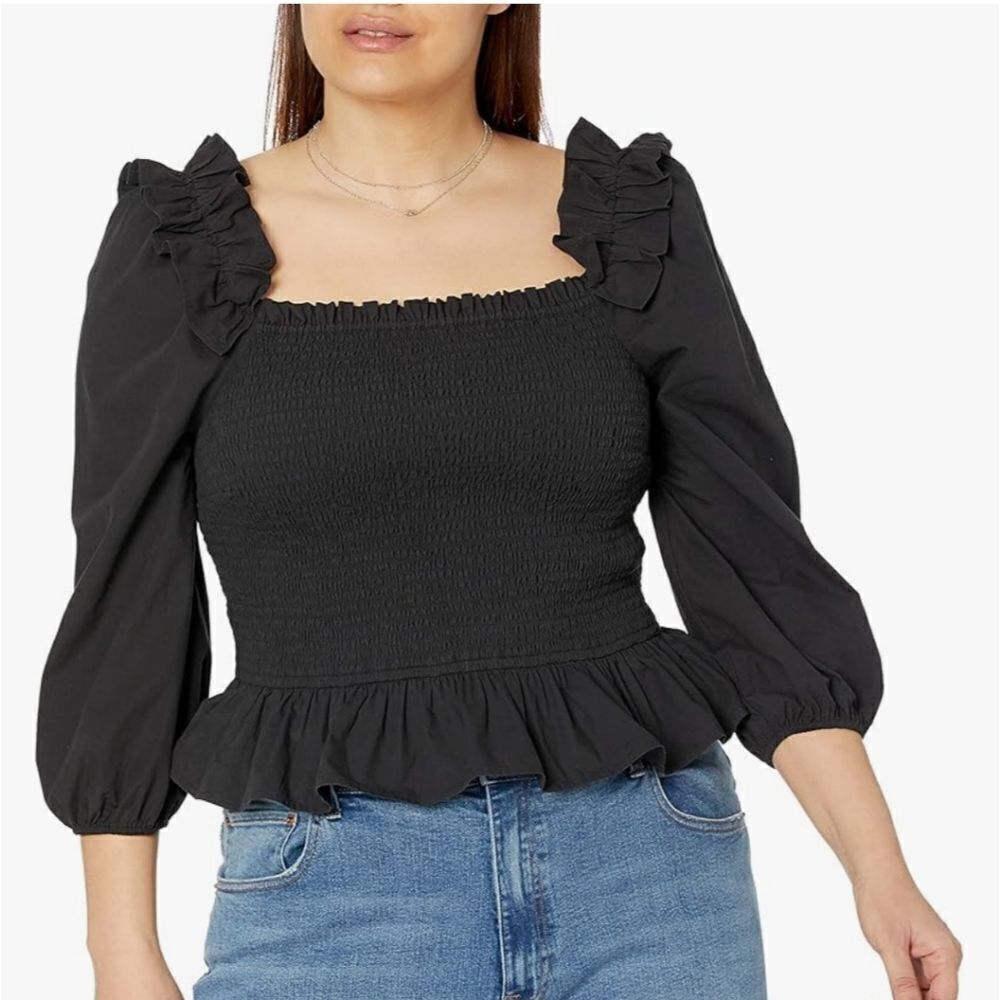 The Drop Marisol Long Sleeve Ruffle Smocked Top sz Med